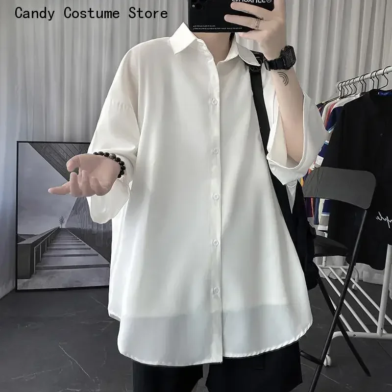 

Men's Casual Oversized Harajuku Shirts, Seven Sleeves, Tops, Blouse, Daily Streetwear, Black, White, Summer