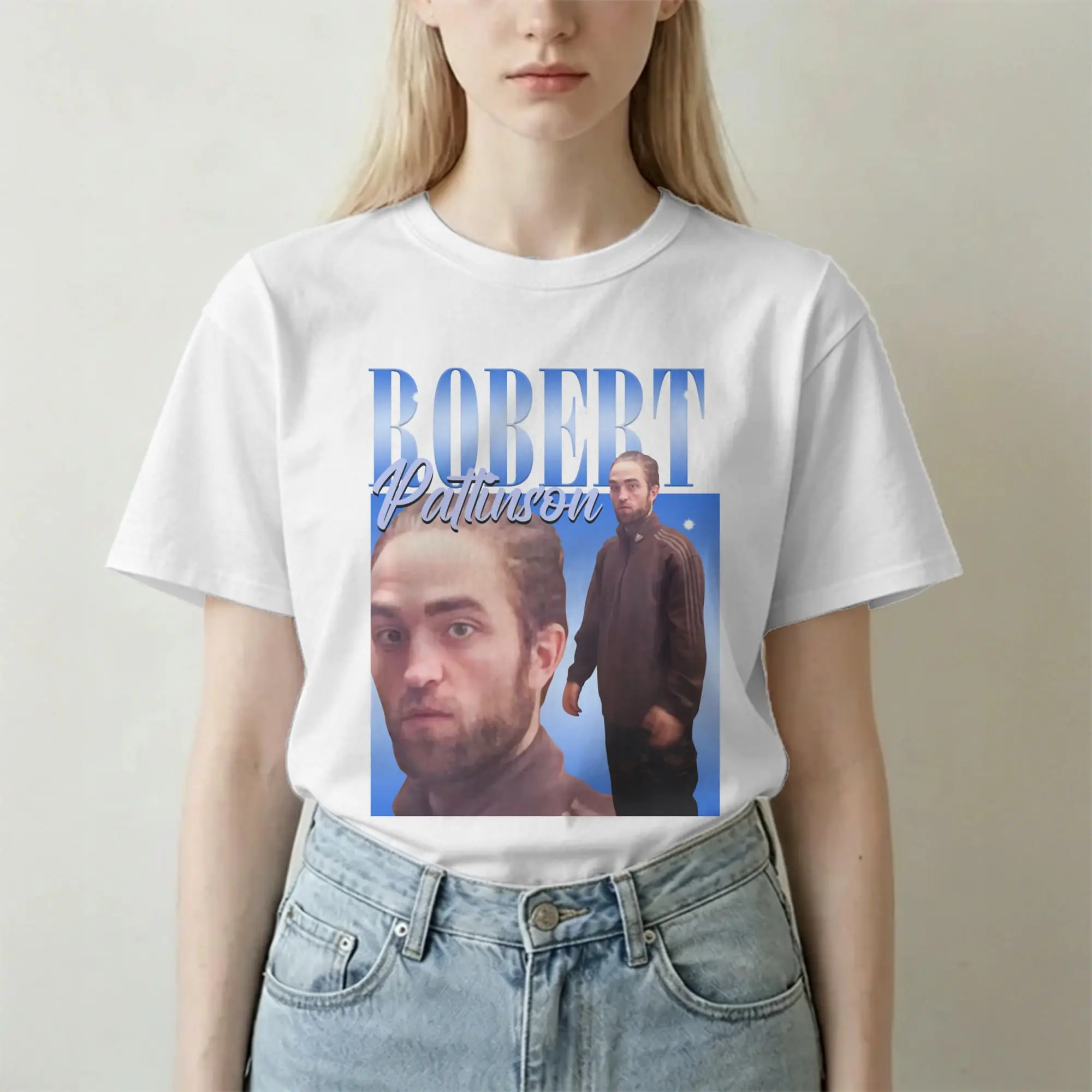 Casual Robert Pattinson Standing T-Shirt for Men Women Crewneck Cotton T Shirts 90s Vintage Short Sleeve Tees 4XL 5XL Clothing