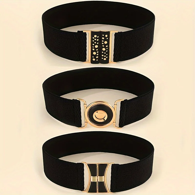 

Комплект из 3 женских широких поясов с бантом и пряжкой в виде листа, эластичный, универсальный для платьев, облегающий, стрейч