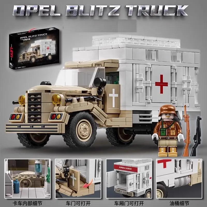 Opel Lightning Transport Off-road Heavy Truck MOC Building Blocks Toy Dongfeng Automobile Medical Vehicle 66062
