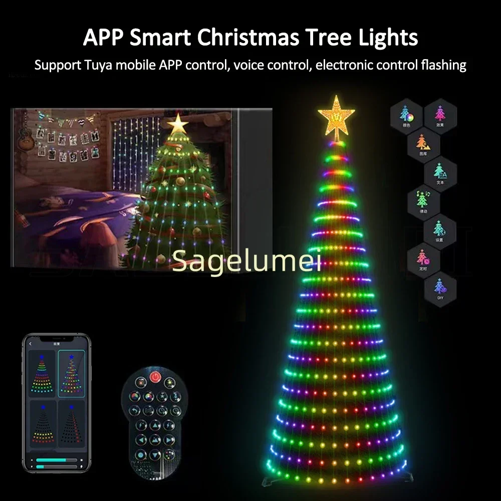 Christmas Decorations 2025 Tree Led Lights String Application DIY Image LED RGB IC 256/400Leds Fairy Smart APP Control USB Plug