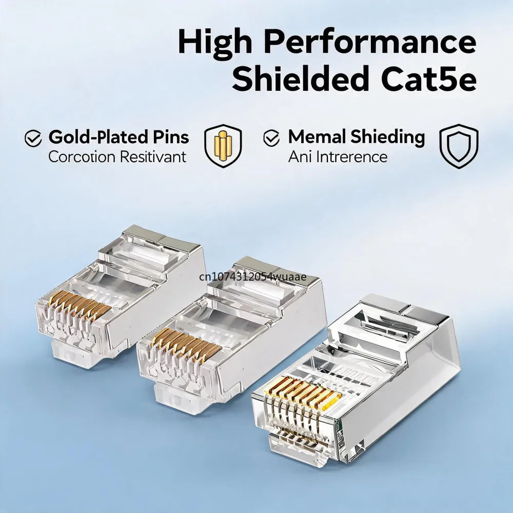 10/50/100Pcs Pass Through RJ45 CAT5 CAT5E Shielded Connectors Crystal End Gold-Plated 8P8C Crimp UTP Ethernet Modular Plug