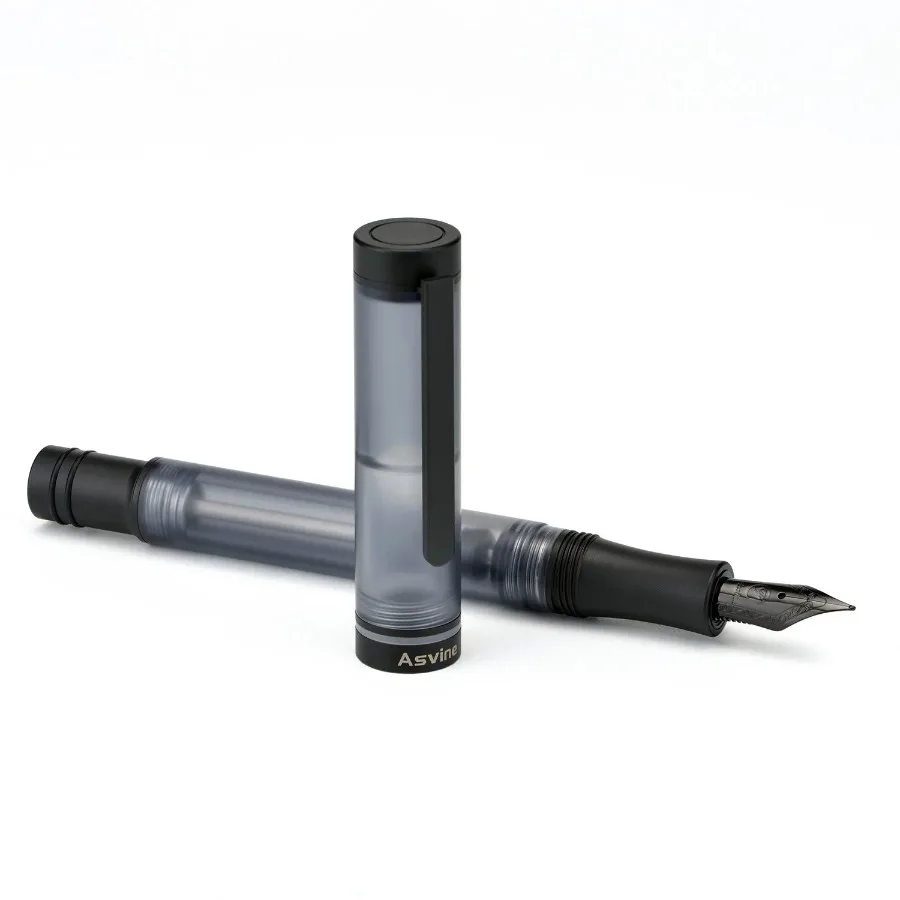 Asvine V200 Titanium Fountain Pen Vacuum Filling, Asvine/ Bock EF/F/M/B Nib Matte Black Acrylic Smooth Writing Pen