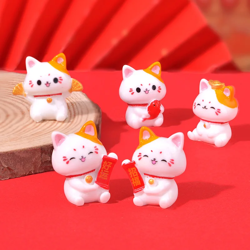 6PCS/Set Cute Mini Fortune Cat Figurines Lovely Lucky Simple Realistic Cat Miniatures DIY Micro Landscape Creative Ornament 2024