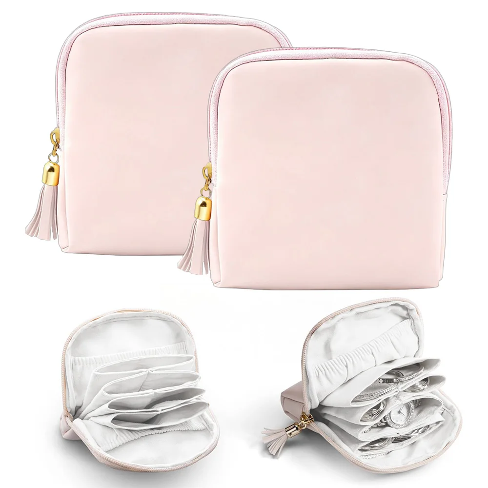 

PU Leather Jewelry Travel Case with 6-Pockets, Tassel Jewelry Organizer Storage Bag for Bracelet Rings Earring Travel Essentials