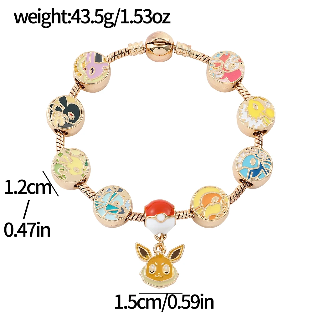 Anime Pokemon Bracelet Cute Cartoon Figure Eevee Vaporeon Flareon Metal Beads Pendant DIY Bracelet Kawaii Jewelry Accessories