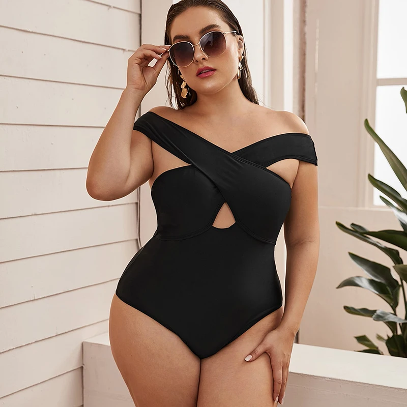 Bañador de una pieza para mujer, traje de baño femenino de talla grande para mujer obesa, traje de baño cruzado con cuello gordito, Monokini 4XL