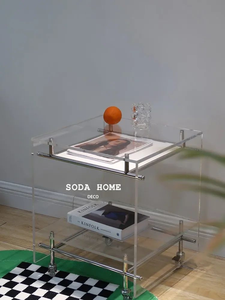 

Souda stainless steel acrylic side table Combination modular bedside table can be moved to store cart multi-functional sideboard
