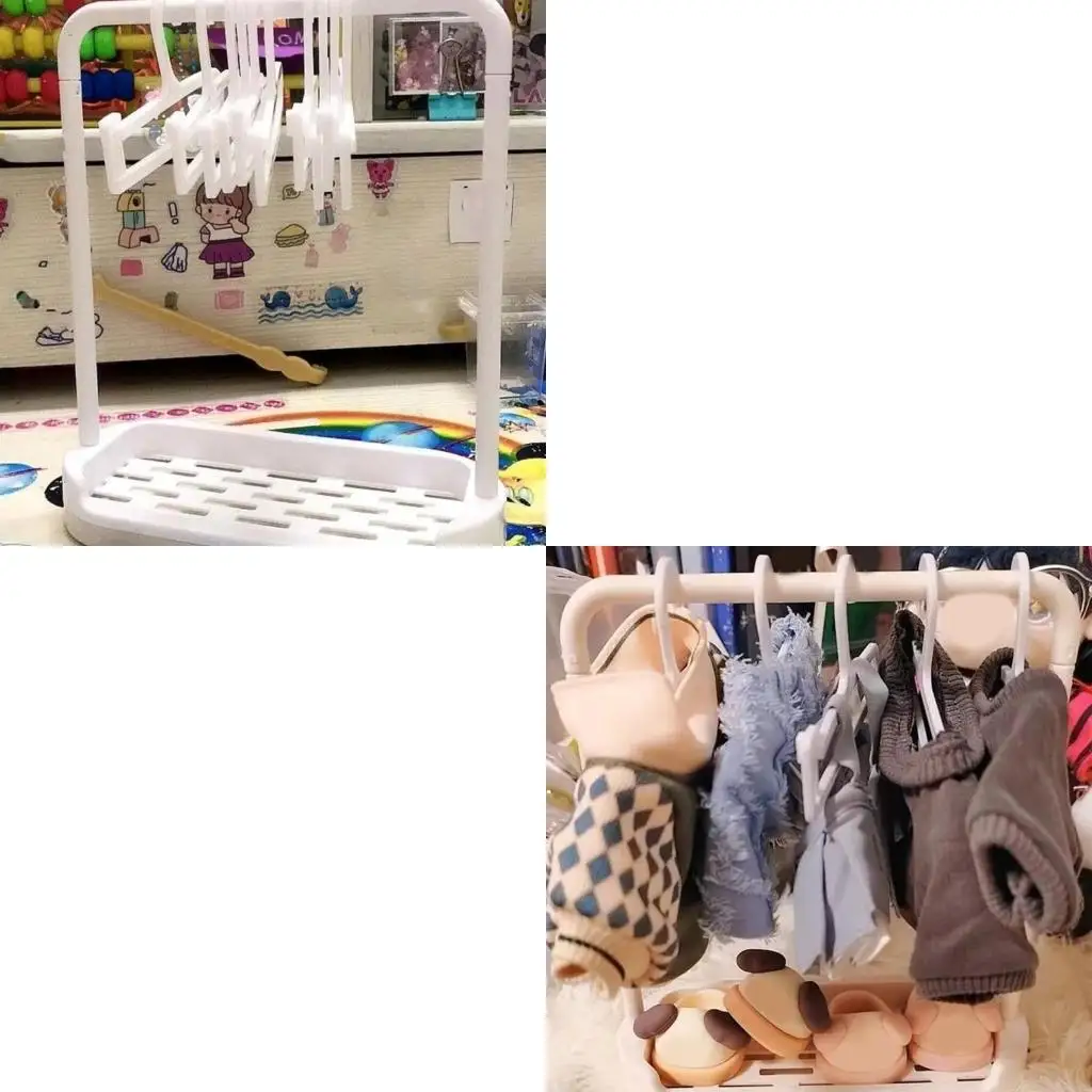 

Практичная миниатюрная вешалка для одежды с 10 вешалками для кукол 15 см 20 см, безопасный детский игровой домик, органайзеры