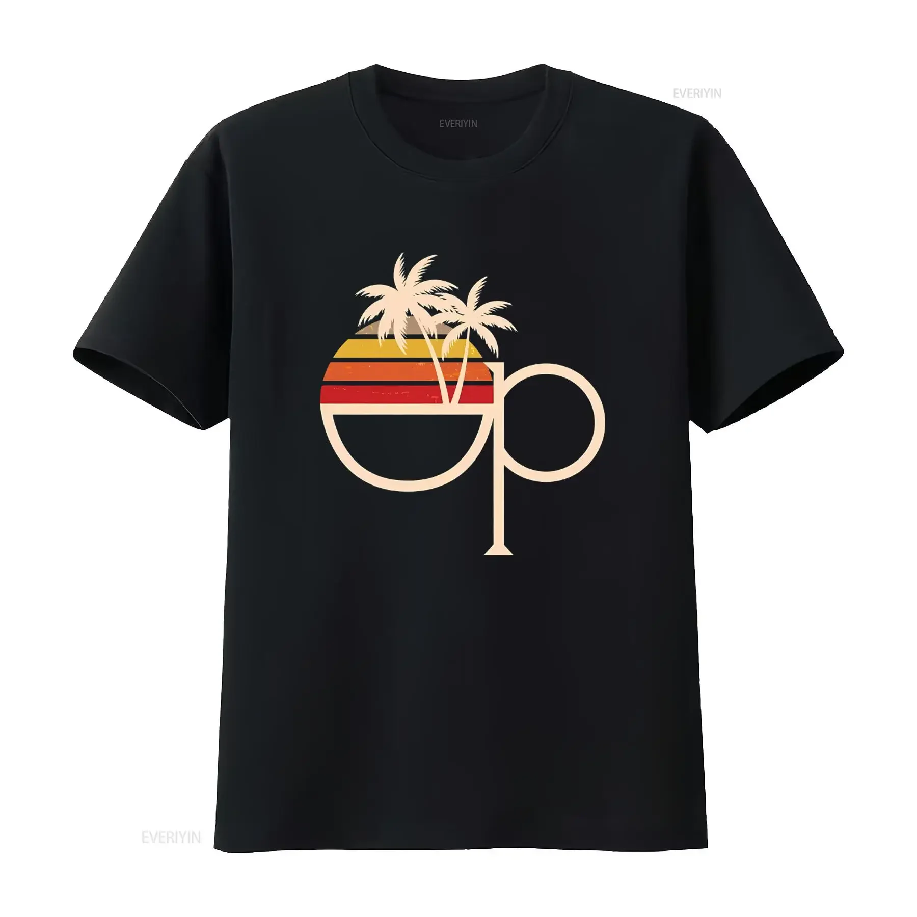Vintage Retro OP Ocean Pacific Logo T-Shirt mit Sommer-Vibes-Design, Palmen und Sonnenuntergang-Motiv, Vintage-Waschung, weich und bequem