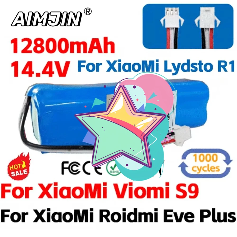 

Rechargeable lithium-ion for Xiaomi Lydsto R1, robot vacuum cleaner,viomi s9,battery pack, genuine 12800mAh