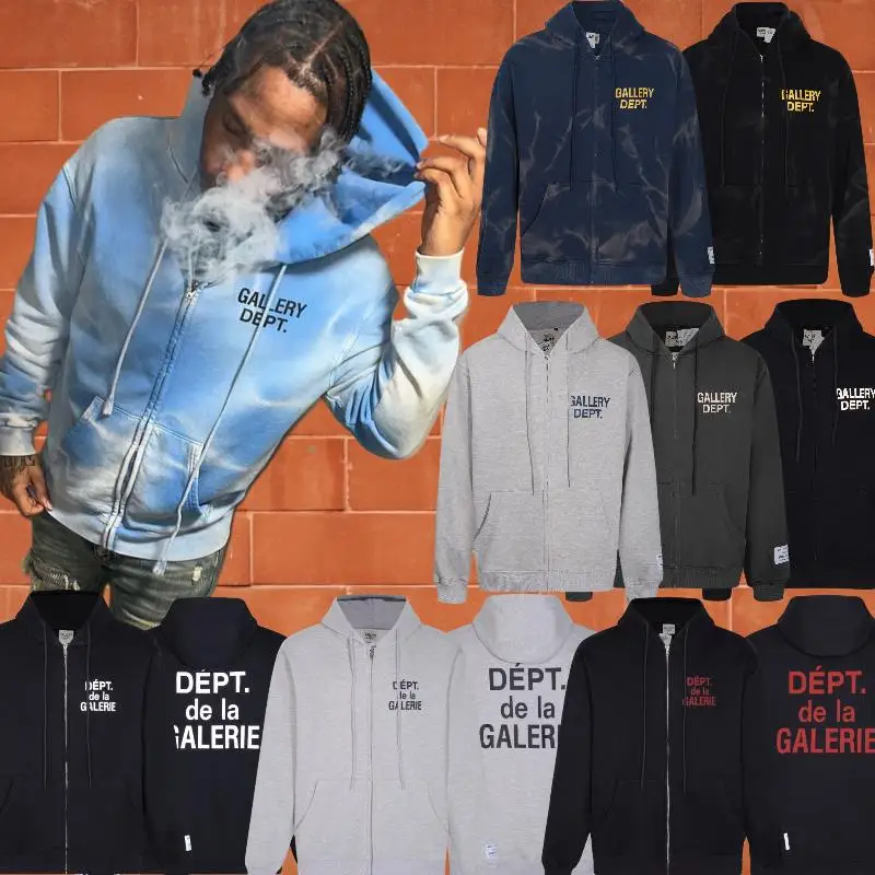 

American High Street Loose Zipper Dyeing Hoodie Sweatirt Lettering Vintage Open Cardigan Outerwear for ex Hiking