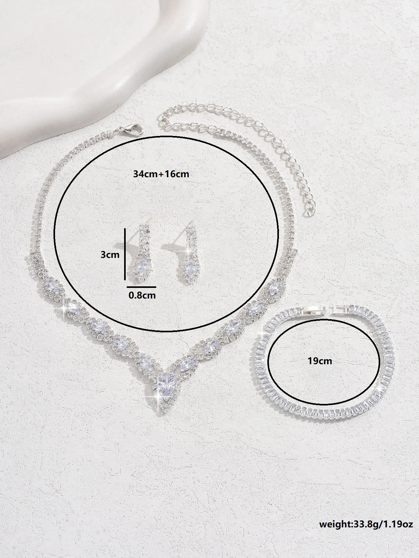 مجموعة مجوهرات نسائية عصرية متألقة من حجر الراين وقلادة وسوار وخاتم وحفلات الزفاف وحفلات العطلات #6