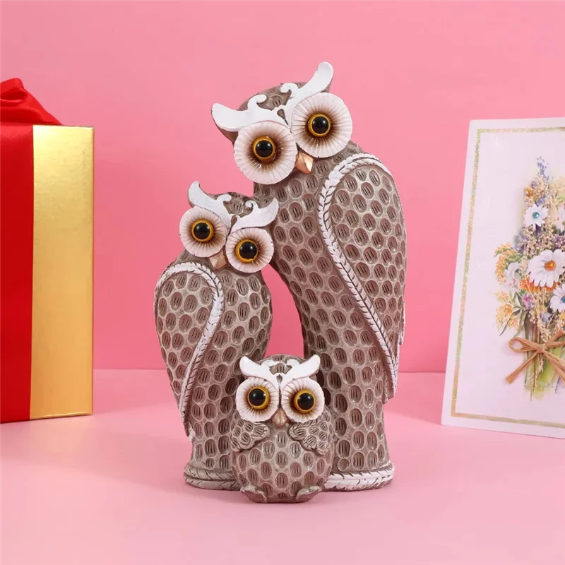 

Retail Owl Decorative Statue Sculpture Shelf Decor Figurine Cute Family Of Three Owl Figurines Resin Bird Sculptures Owl Decor