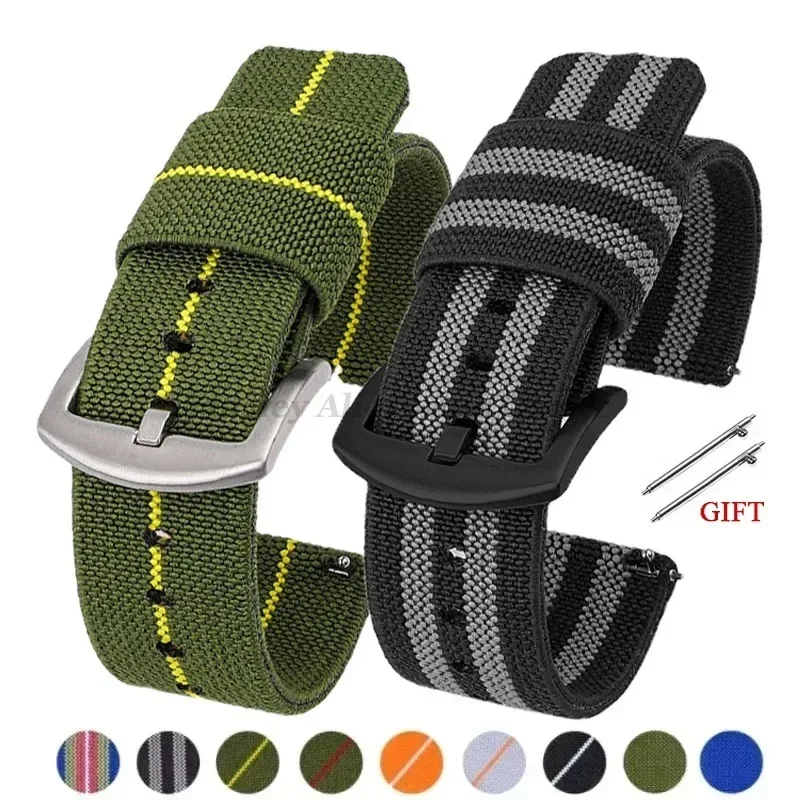 Nylon Watch Band 18mm 20mm 22mm 24mm for Seiko Army Military Woven Elastic Strap Quick Release Wristband Men's Sport Watch Bands