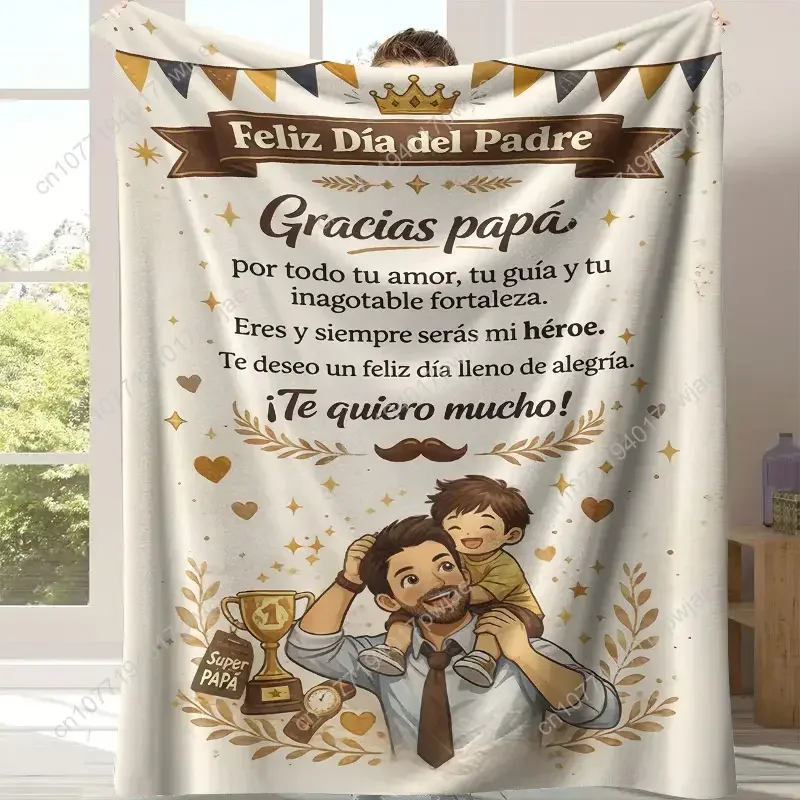 Spanish-Themed Casual Soft Dad Blanket Cream Background Cute Piggyback Print Sparks Smiles, Cartoon Print Cozy Fabric Heart