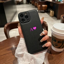 Personalized Leather Case For iPhone 16 15 14 13 12 11 Pro Max DIY Customized Initials Letters Name Luxury Cover 15 Pro Max 14