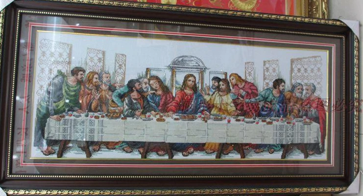 Last supper cross stitch package world famous painting pattern cartoon white cloth kit embroider DIY handmade needlework