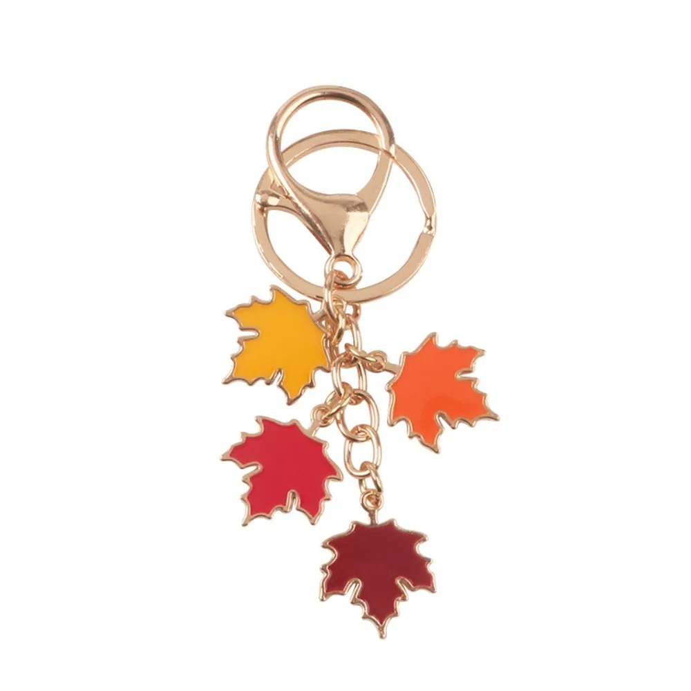 Maple Leaf Maple Leaf Keychain Creative with Pearl Lanyard Enamel Plant Key Rings Pendants Charms Leaf Metal Keyring Backpack