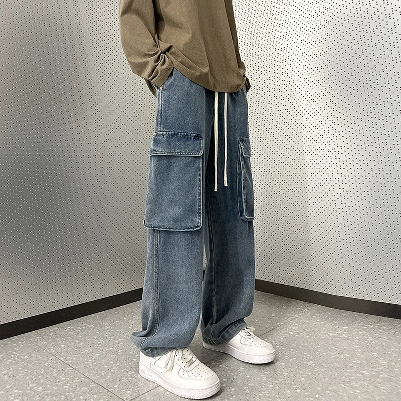 

American Sle Vintage Workwear Jeans Men's Spring Autumn Loose Wide Leg Pants Straight Casual Trousers Youth Faion