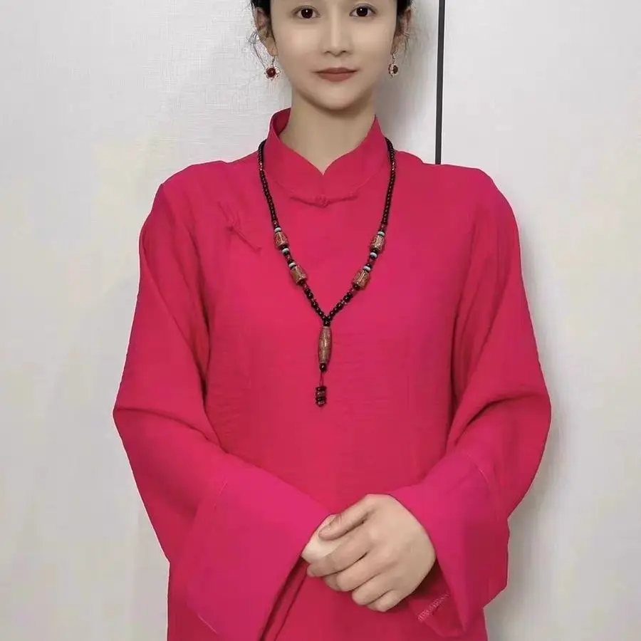 

Новая женская однотонная летняя рубашка из хлопка и льна с большими рукавами, тибетский топ