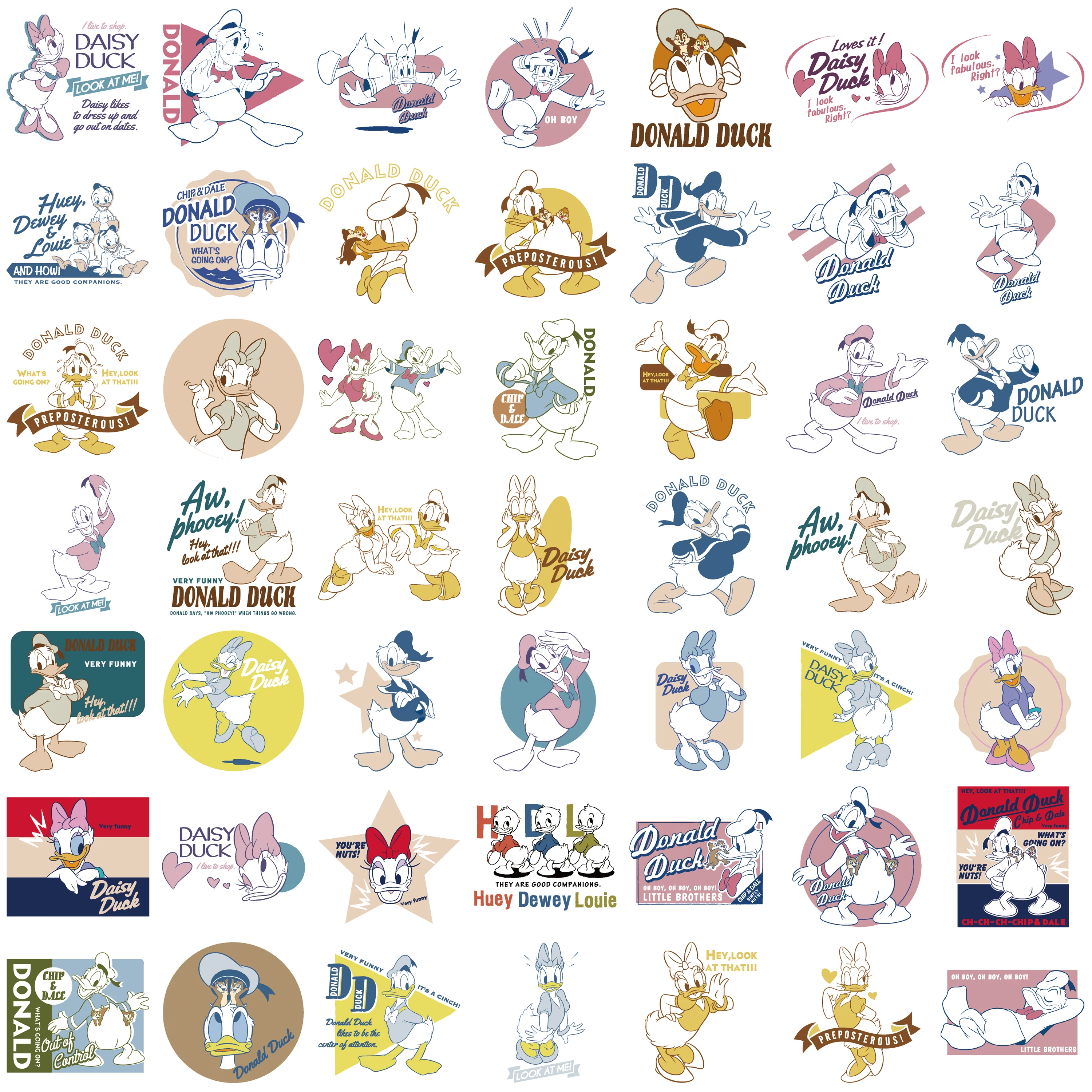 50 قطعة من ملصقات ديزني دونالد داك 2، والمذكرات، والكمبيوتر المحمول، والأمتعة، وملصقات كرتونية لألواح التزلج، وديكور هدايا ممتع وكلاسيكي