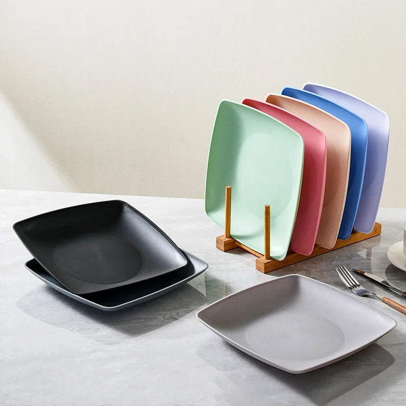 2pcs Wheat Straw Plate Lightweight Plastics Plate Fruits Plate Reusable Tableware for Kids Toddlers Adults Multi-color