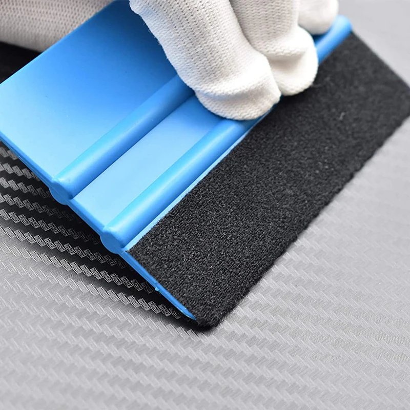 Car Styling Vinyl Carbon Fiber Window Ice Remover Cleaning Wash Car Scraper with Felt Squeegee Tool Film Wrapping 10x7cm - view 2
