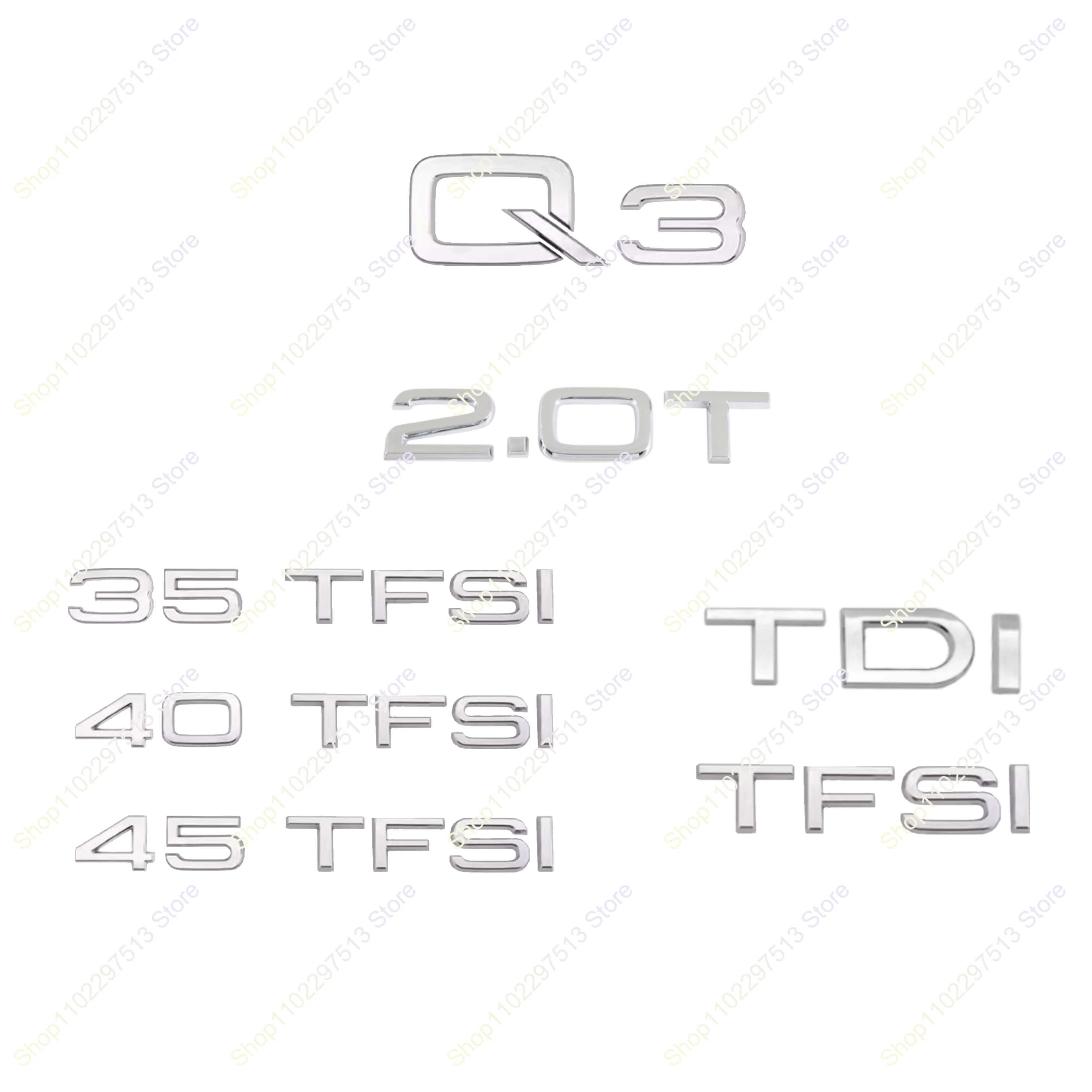 

Хромированные серебристые 3D-буквы 2.0T TDI TFSI 35TFSI 40TFSI 45TFSI, эмблема из ABS-пластика, наклейка на багажник автомобиля для серии Q3
