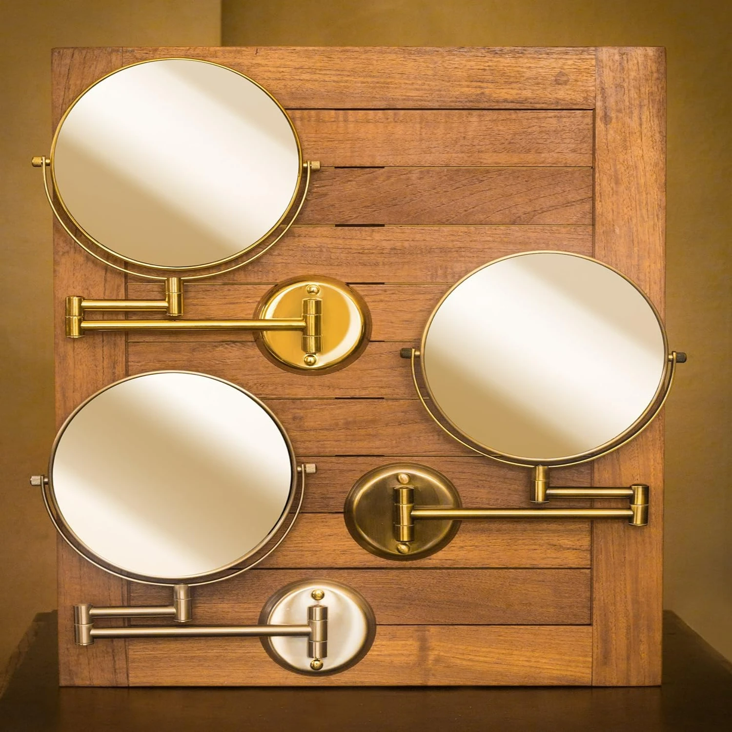 Gold Finish 7X Magnification Wall Mount Swing Arm Mirror - Elegant Hotel Quality Beauty & Functionality!