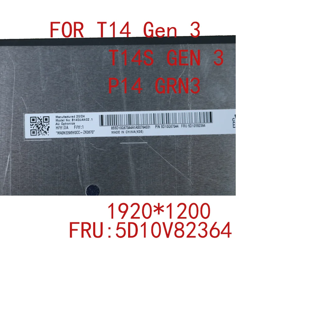 Új B140UAN02.0 B140UAN02.1 Notebook ledes Hamis színben tüntet fel számára lenovo t14 gen3 t14s gen3 p14 16:10 1920*1200 5d10v82364 FHD kijelző Alapanyag