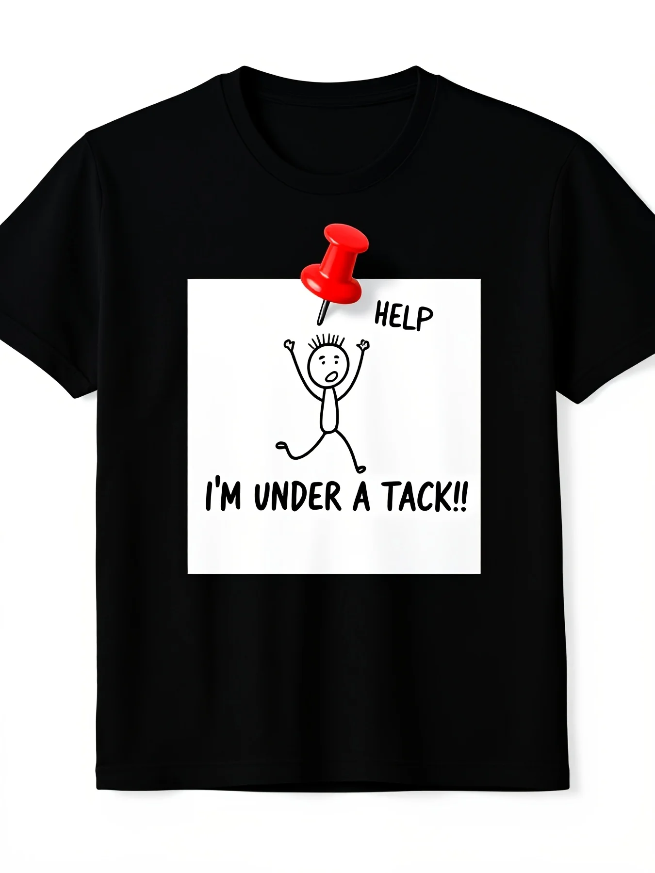 Men's Funny Stickman Graphic TShirt with Help I'm Under a Tack Design Soft Crew Neck Casual Medium Stretch Knit Fabric Regular Fit Shirt for Casual Attire Humorous Outf PLUS SIZE2Lightweight and Comfortable Fabric Suitable