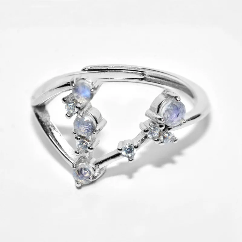 

Popular European and American S925 Silver Cut Moonlight Stone Constellation Pisces Ring Fashion Ring for Women