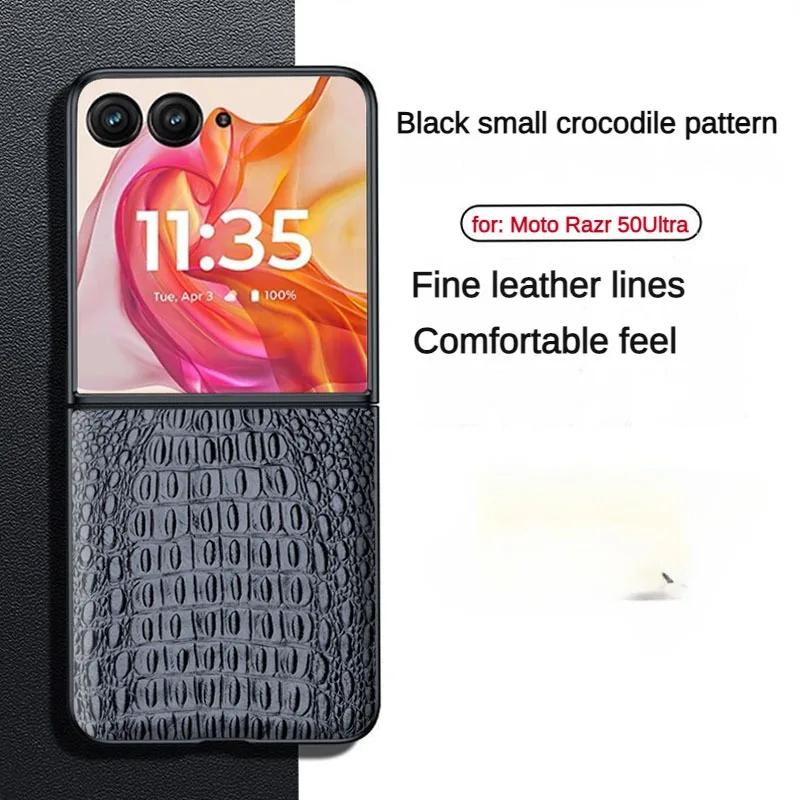 Leather Case For Moto Razr 50Ultra Phone Case Business New Model Anti Drop Leather Simple Crocodile Pattern Shell