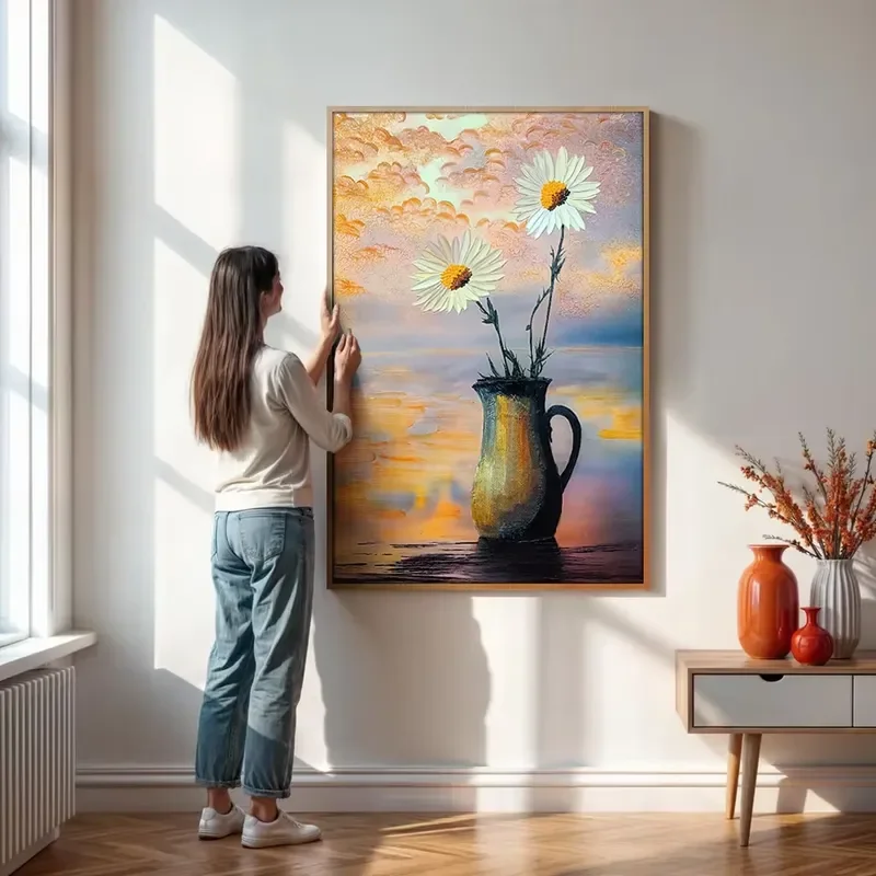2026 New Floral Thick Texture Wall Art Handmade Canvas Oil Painting 3D Canvas Artwork Custom Large Living Room Hotel