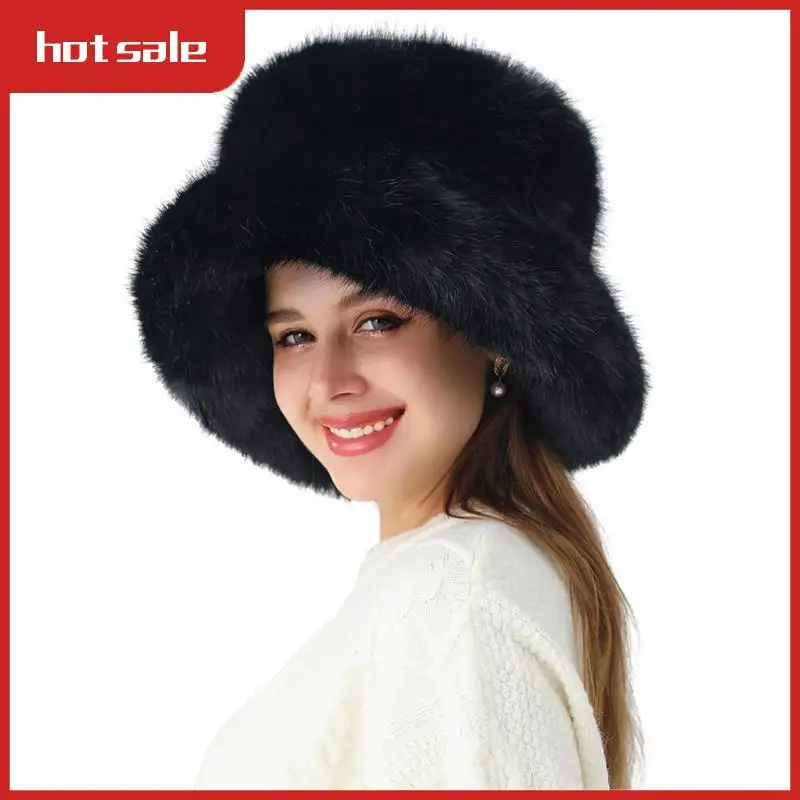

Faux Fur Ladies Warm Protection Winter Bucket Hat From Cold Fisherman Cap For Women Winter Cap -B