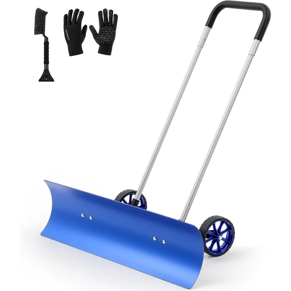 

37" Wide Snow Shovel with Wheels, Adjustable Handle for Driveways and Sidewalks