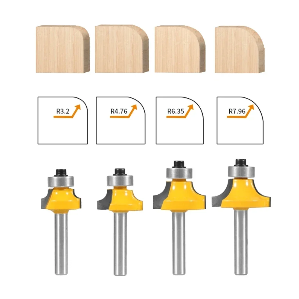 6mm 6.35mm 8mm 12mm 12.7mm Shank Corner Round Over Router Bit Tungsten Carbide Milling Cutter for Wood Woodworking Face Mill