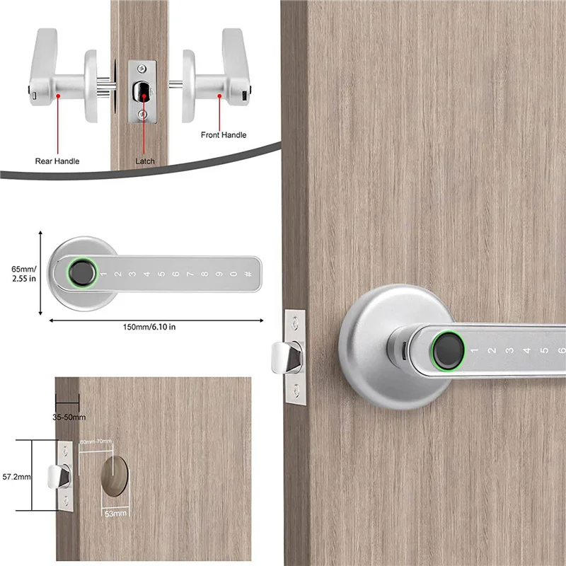 【NEW】3X Smart Door Lock Keyless Entry Door Lock Keypad Door Lock With Handle,Fingerprint Door Lock With Tuya APP Wifi Control