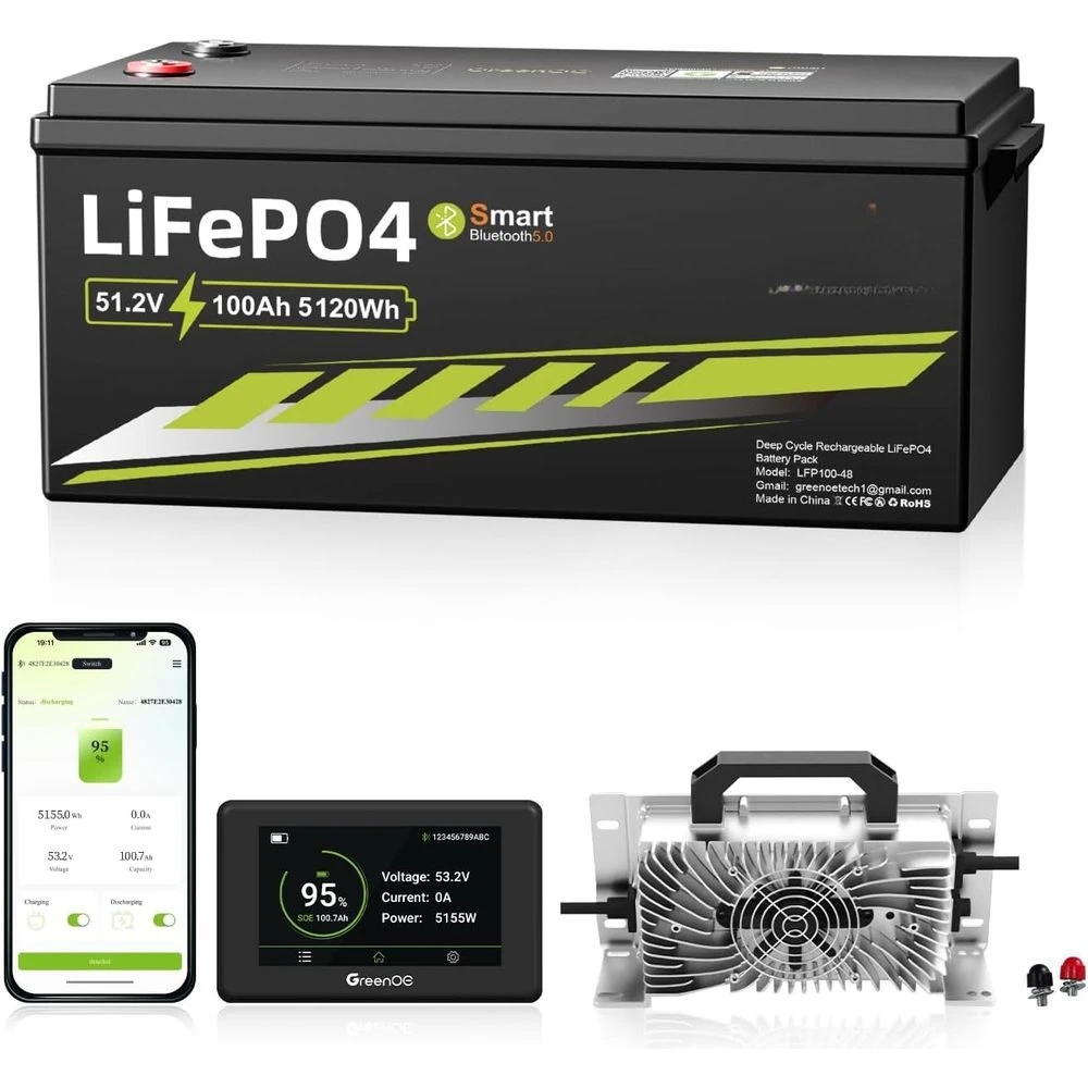 

48 В, 100 Ач, Bluetooth-тележка для гольфа, литиевая батарея с BMS 200 А, емкостью 5,12 кВтч, выход 10,24 кВт, пиковый ток 1000 А