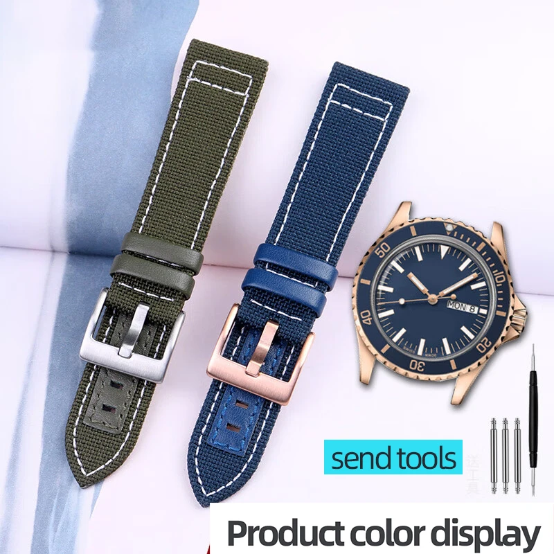 21mm Blue Green Nylon And leather sole Watch Strap For MIDO M026.830 75th anniversary With Men'S Soft Watchband