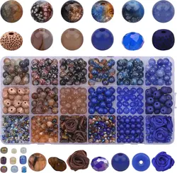Jewelry Making Bracelet Beads Kit Blue Brown Series Friendship Round Bodhi Resin Seed Beads Spacer Beads for Beading Supplies