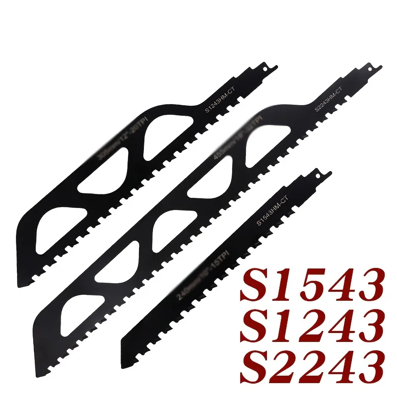 ‌3-Pc Carbide Reciprocating Saw Blades - Cuts Gas Blocks, Brick, Stone & Masonry - Heavy Duty for Power Saws‌