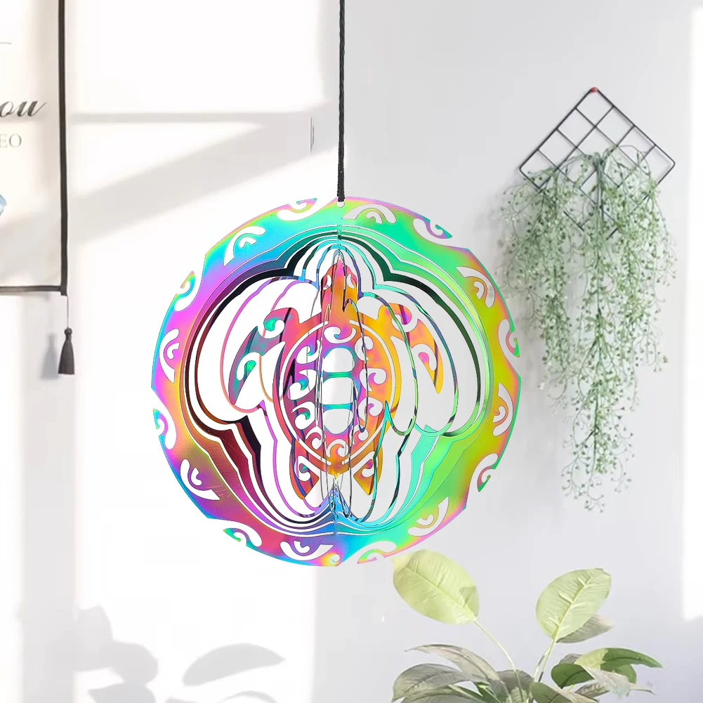 

Stainless Steel 3D Turtle Stereo Rotating Wind Chime Garden Balcony Colorful Wind Spinning Pendant Home Hanging Ornament