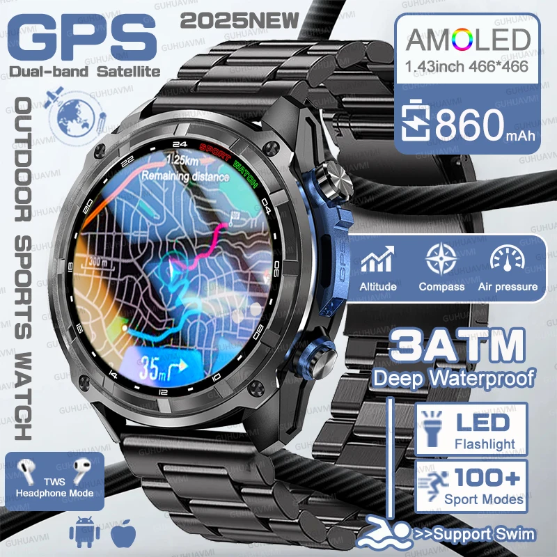 

New Outdoors Adventure T-Rex 3 Military Grade GPS Smart Watch 860mAh Battery 4GB RAM Video Call Waterproof 100+Sports Swim Watch