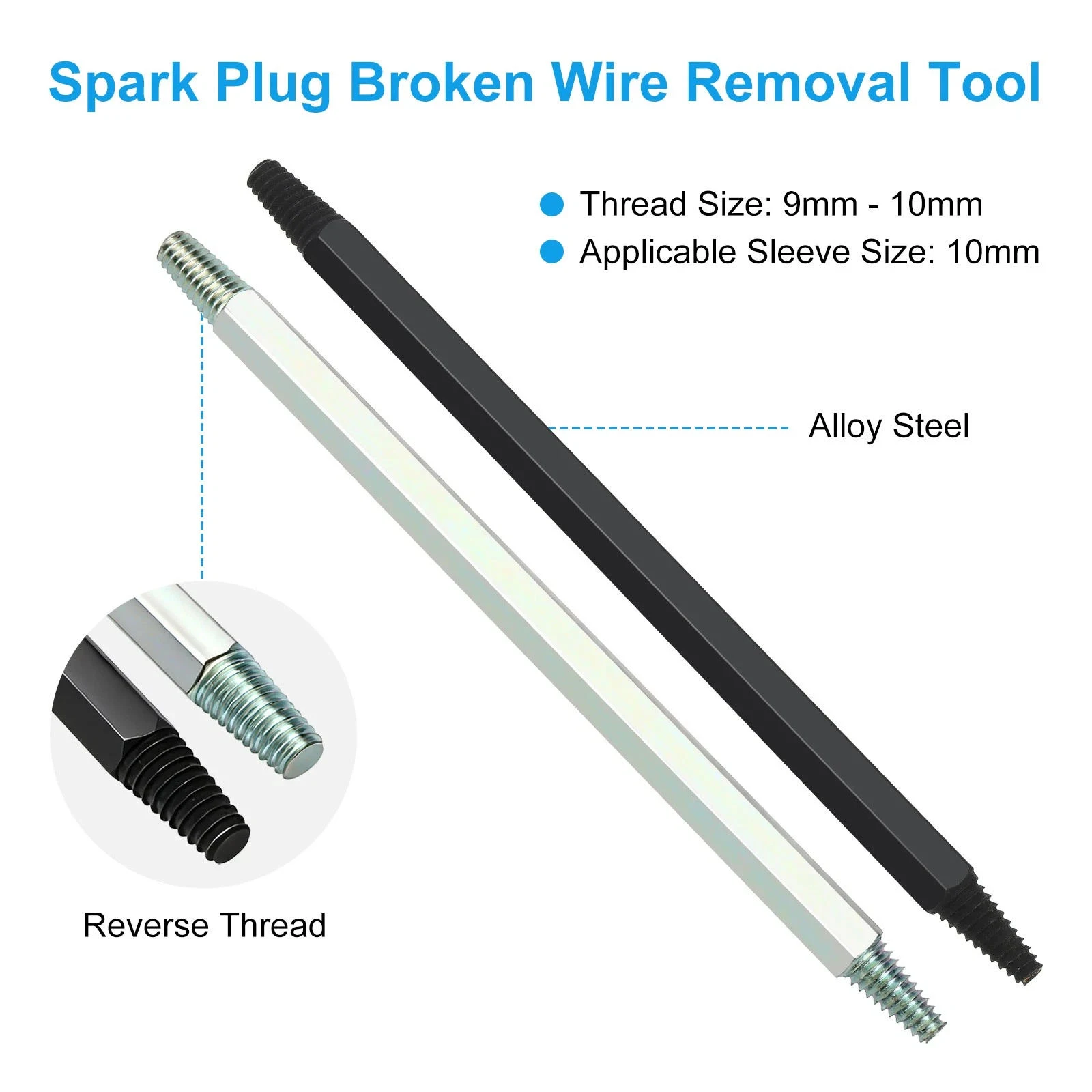 2PCS Left Hand Thread Spark Plug Extractor 9-10mm Broken Spark Plug Remover Tool 10mm Socket Adaptor for Car Truck Engine Repair