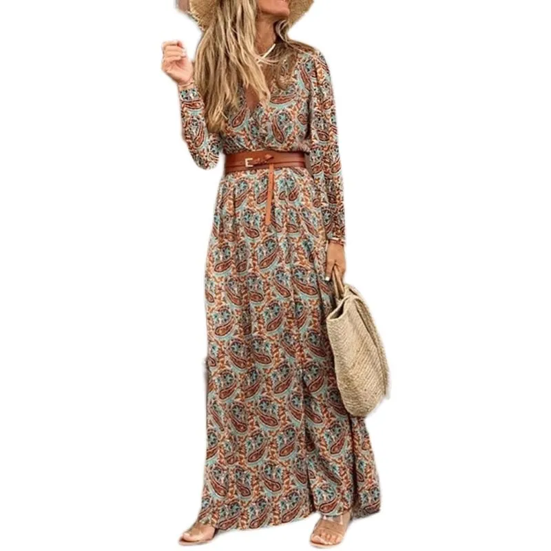 n Floral Long Sve V-Ne Maxi Dr Frühling 202 A-Linien-Rock mit asymmetrischem Saum Street Sle bedrucktes Midi Dr