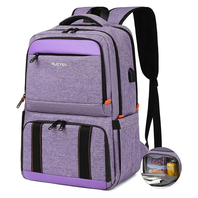 Zaino per il pranzo zaino termico isolato da donna Lunch Box zaino per Laptop schermato da 15.6 pollici con USB per Picnic da viaggio di lavoro