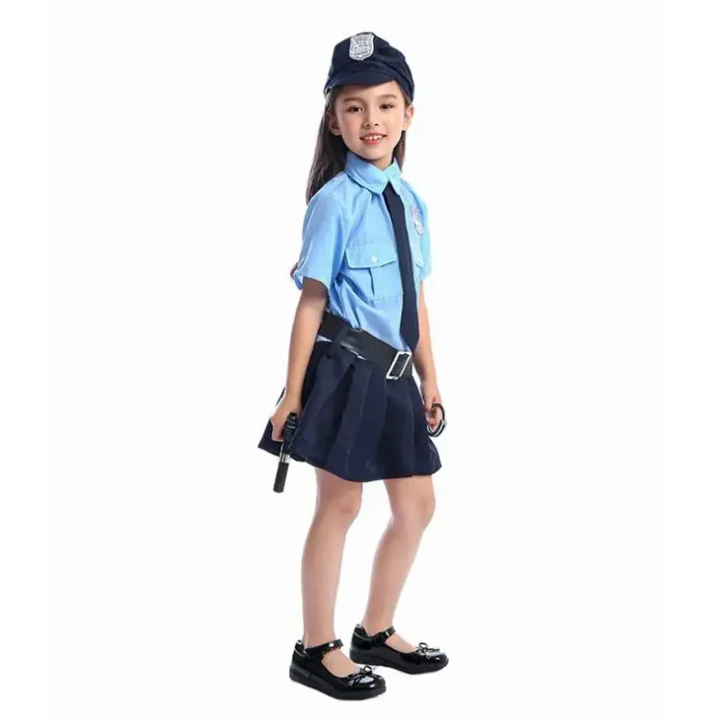 Coslan Cute Girls Halloween Tiny Cop Police Officer Playtime Cosplay Costume Kids Blue Coolest Police Uniform Carnaval Cosplay C