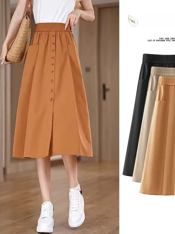 

Casual Thin A-Line Skirt High Waist Loose Fit Summer Sle for Pear aped Women Mid-Length Korean Version Office Wear